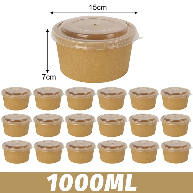 30/10pcs Disposable Kraft Paper Bowls Packaging Boxes with Lids for Hot Soup Salad Noodles Ice Cream Food Containers Lunch Box