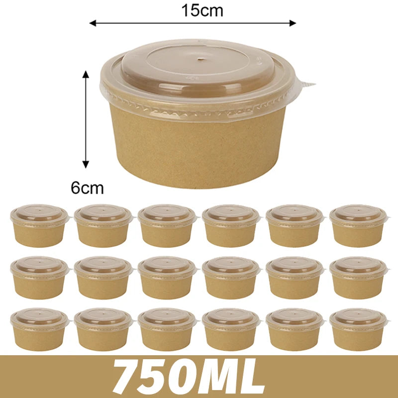 30/10pcs Disposable Kraft Paper Bowls Packaging Boxes with Lids for Hot Soup Salad Noodles Ice Cream Food Containers Lunch Box