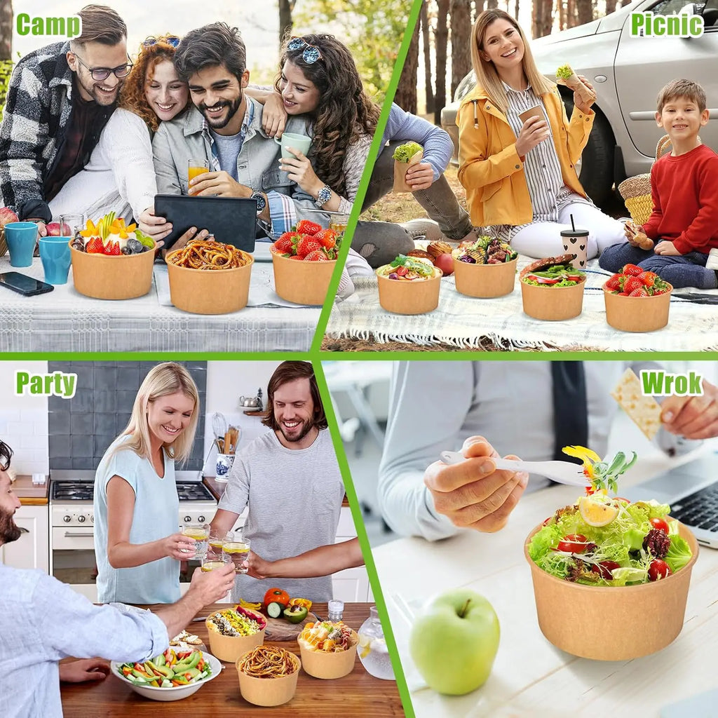 30/10pcs Disposable Kraft Paper Bowls Packaging Boxes with Lids for Hot Soup Salad Noodles Ice Cream Food Containers Lunch Box