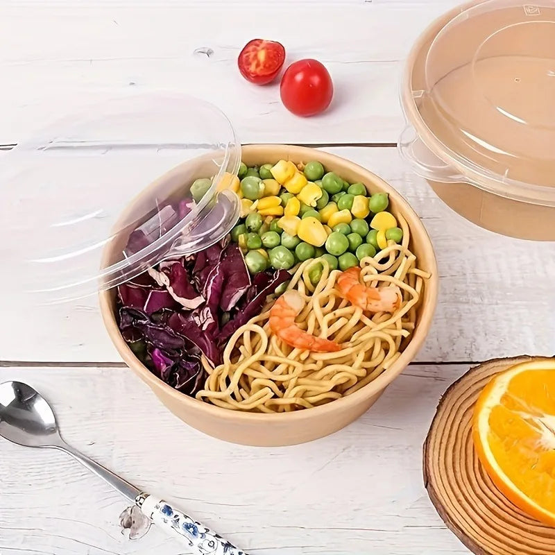 30/10pcs Disposable Kraft Paper Bowls Packaging Boxes with Lids for Hot Soup Salad Noodles Ice Cream Food Containers Lunch Box
