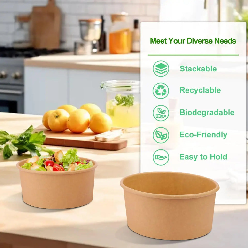 30/10pcs Disposable Kraft Paper Bowls Packaging Boxes with Lids for Hot Soup Salad Noodles Ice Cream Food Containers Lunch Box