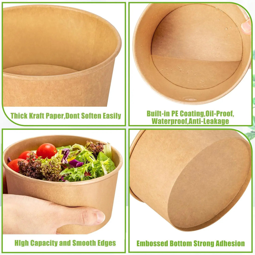 30/10pcs Disposable Kraft Paper Bowls Packaging Boxes with Lids for Hot Soup Salad Noodles Ice Cream Food Containers Lunch Box