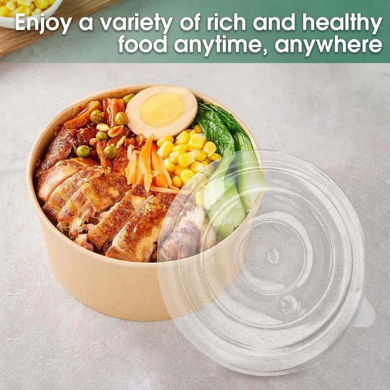 30/10pcs Disposable Kraft Paper Bowls Packaging Boxes with Lids for Hot Soup Salad Noodles Ice Cream Food Containers Lunch Box